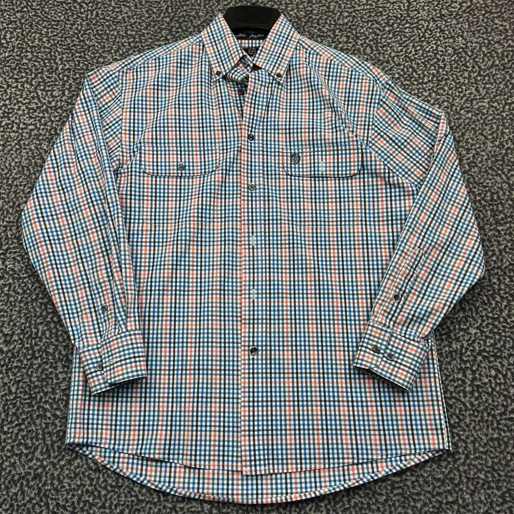 George Strait by Wrangler Button Down Shirt Men Medium Blue Check Collared M